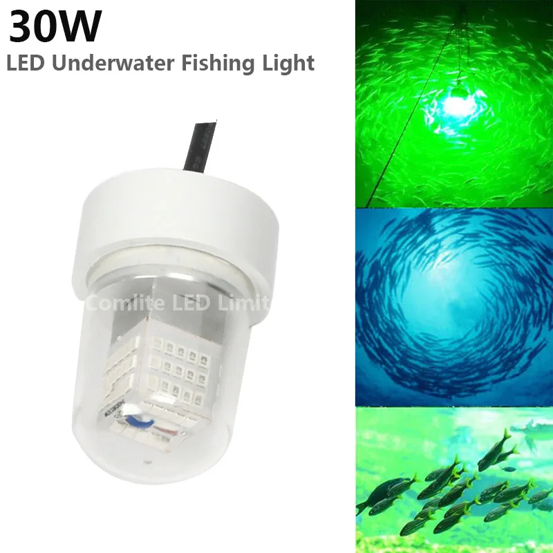 30w Led Underwater Squid Fishing Light Night Lure Submersible Green