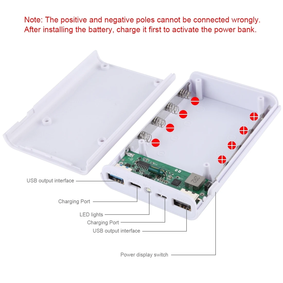 HAWEEL Power Bank Shell Box DIY 4x 18650 Battery (Not Included) 12000mAh Dual-way QC Charger with 2x USB Output & Display