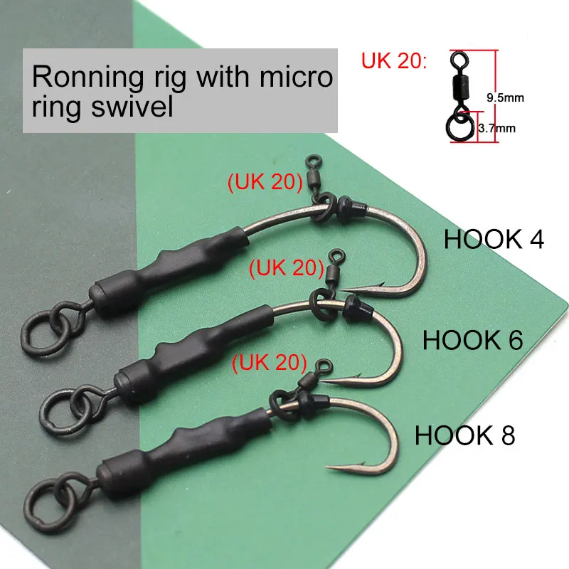 10 Ready Tied Ronnie Rigs Set Carp Pop Up Coarse Fishing Barbed Hook Swivels 