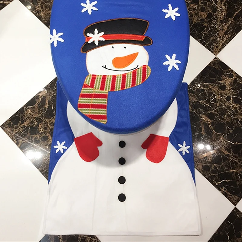 Christmas Bathroom Products 3Pcs/Set Xmas Decoration Blue Snowman Toilet Seat Cover and Rug Bathroom New Year Home Decorations