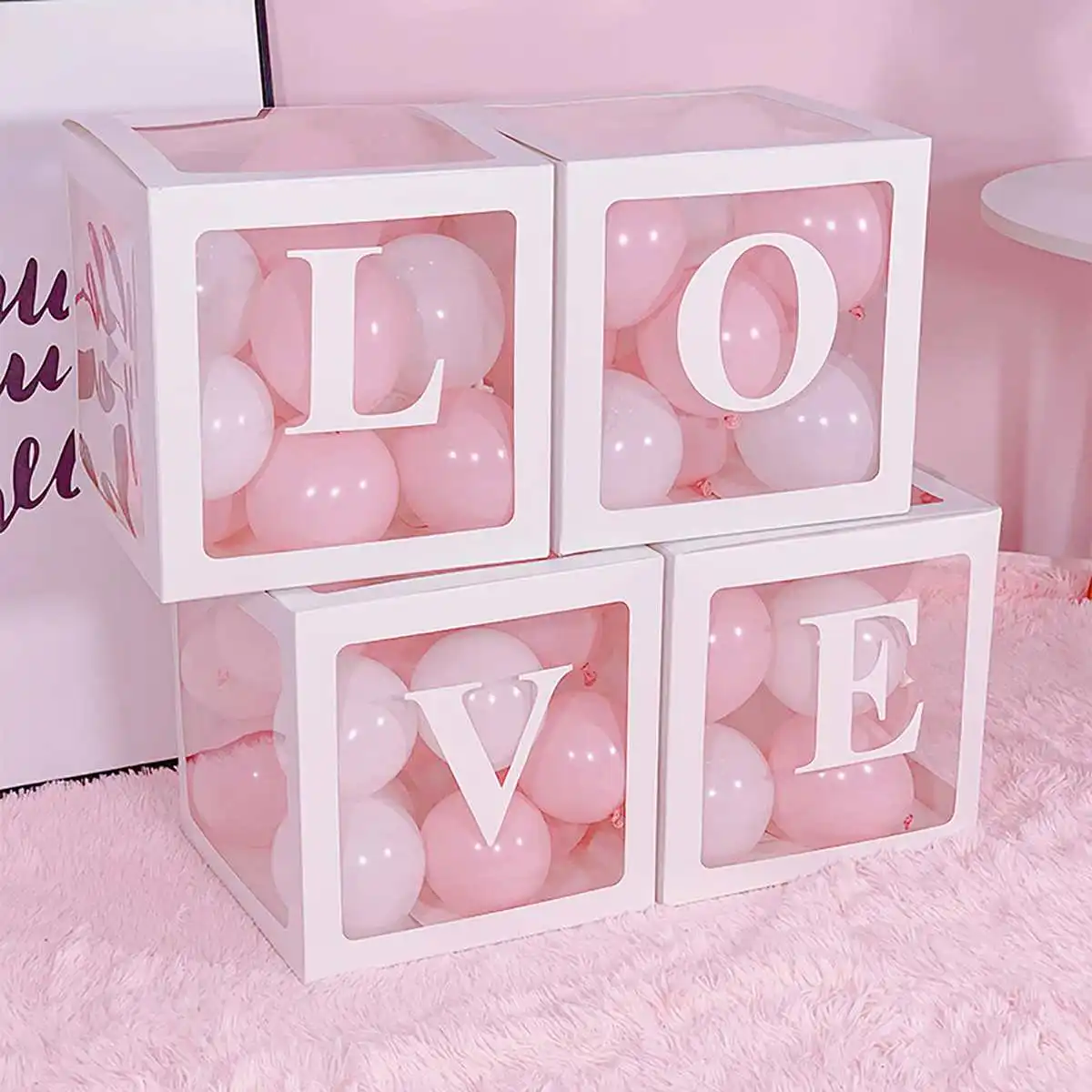 

4pcs/set DIY Party Decoration Backdrops Transparent Blocks Box Balloon for Baby baptism Shower Wedding Birthday Party Decoration