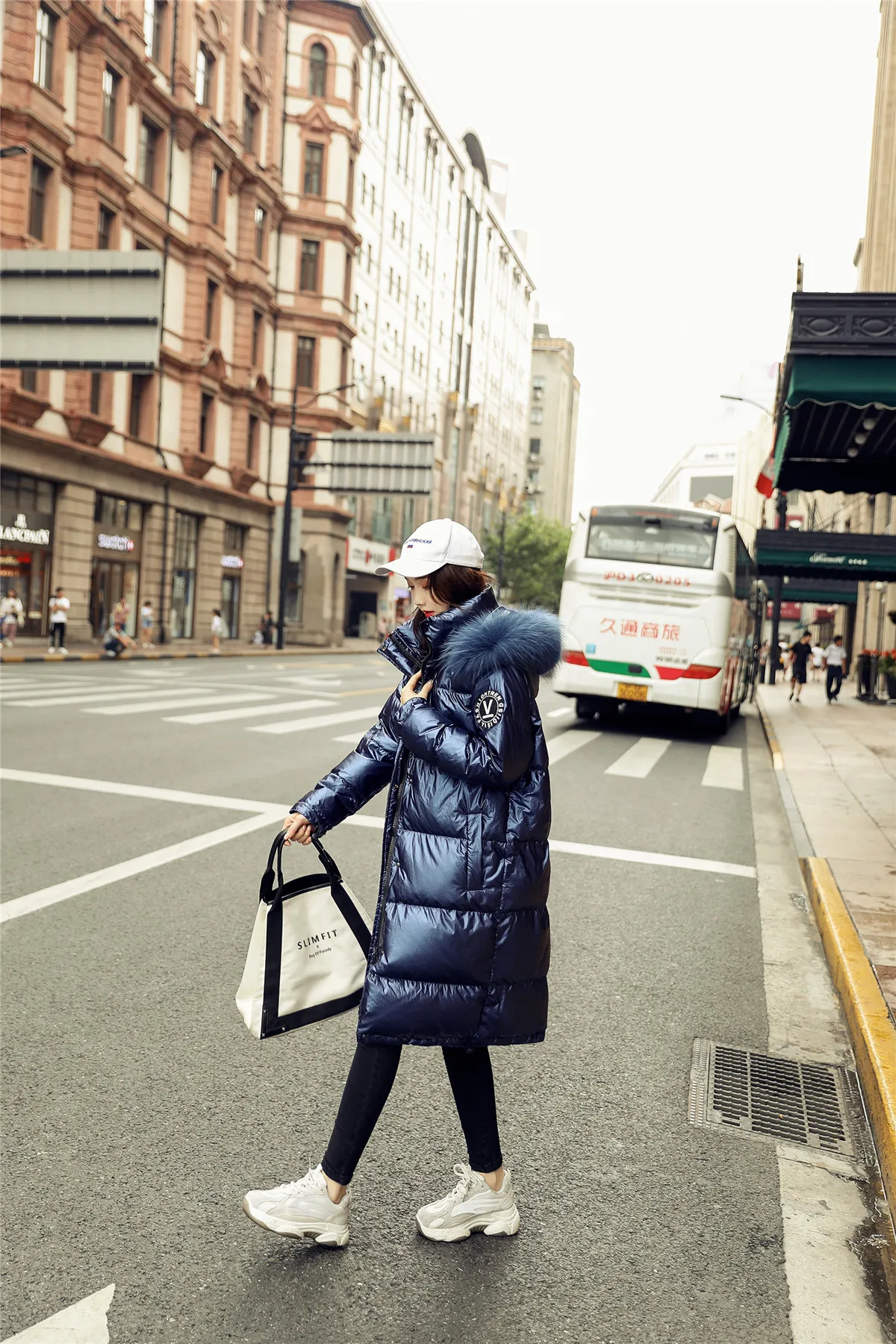 New Style Korean-style Loose-Fit down Jacket Women's Mid-length Thick over-the-Knee Stand Collar V Standard Winter Long Coa