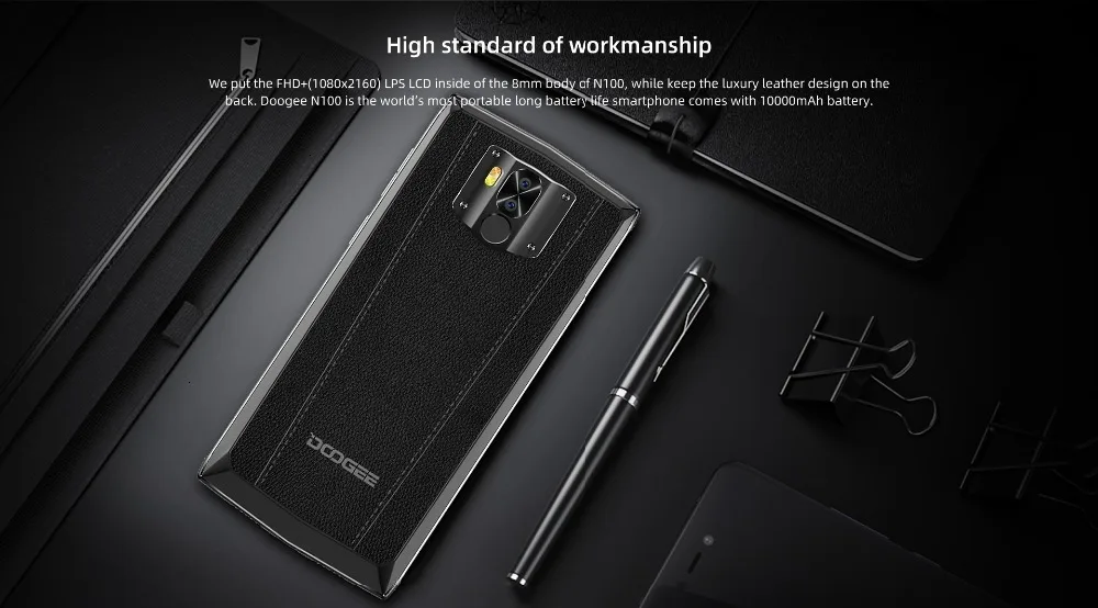 DOOGEE N100 NFC 10000 мАч Android 9,0 мобильный телефон 4 Гб+ 64 Гб 5,99 ''FHD+ дисплей Helio P23 MT6763 Восьмиядерный 21MP 4G смартфон