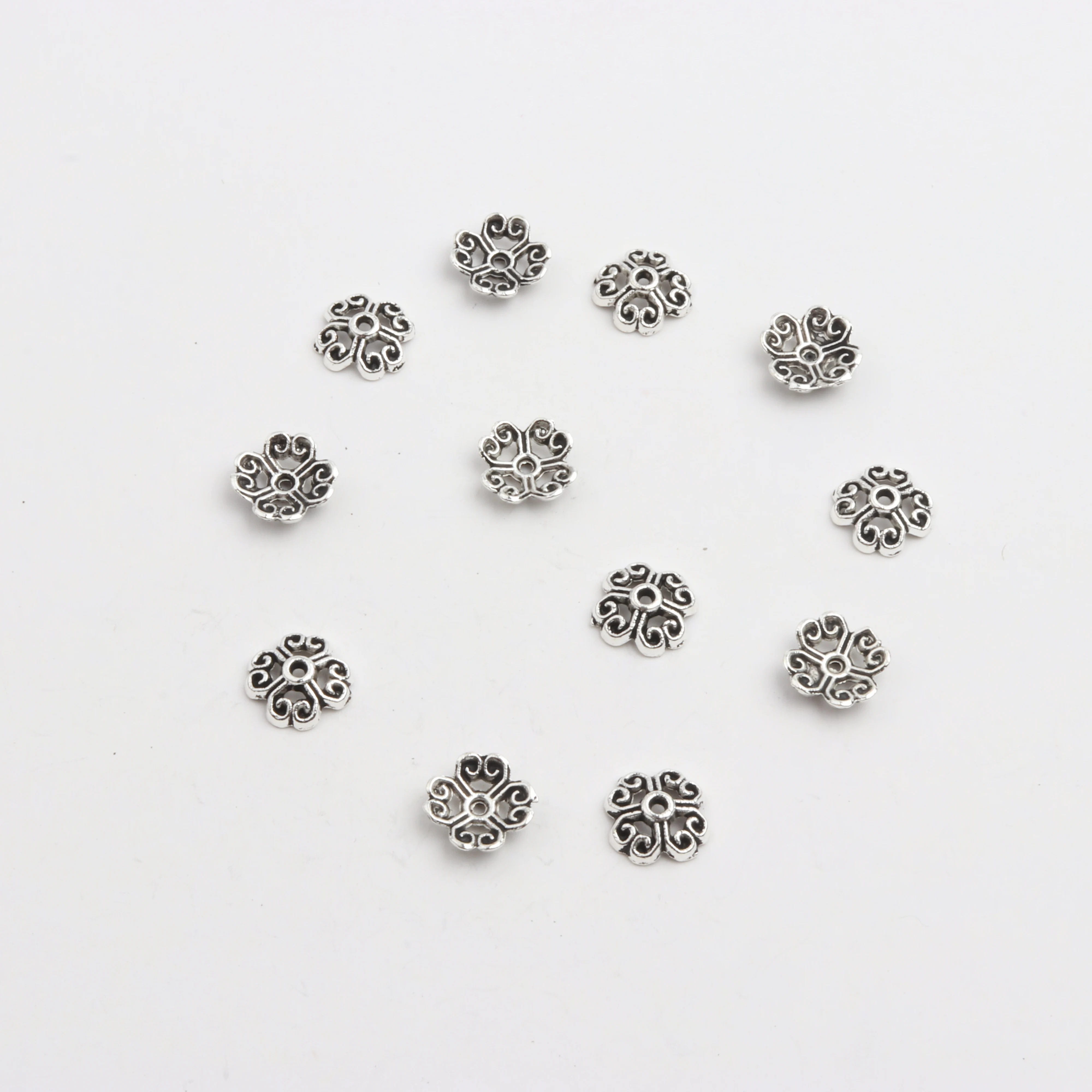50 Stück Antik-Gold-Silber-Bronze-Kupfer-Blumen-Torus-Form-Legierungs-Metall-Abstandshalter-Kappen für Schmuckherstellung, DIY, Kristall, Großhandel