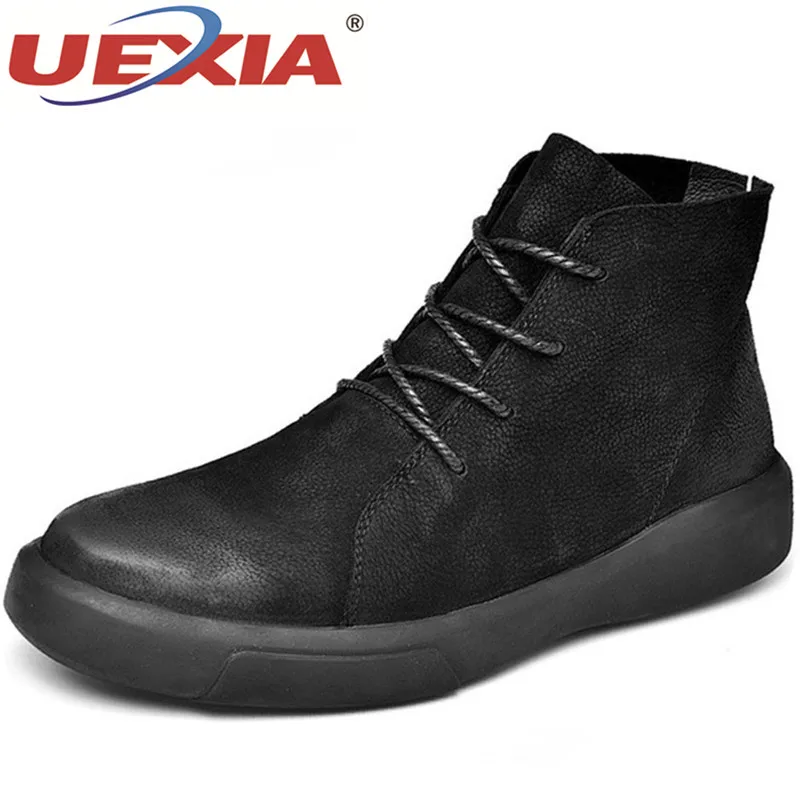 

UEXIA Handmade Winter Shoes Men Snow Ankle Boots Leather Plush With Warm Footwear Motorcycle Autumn Outdoor Shoes Outdoor Sport