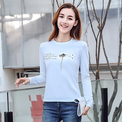 white t shirt Женская футболка с длинным рукавом, Женская хлопковая Футболка с принтом, женская футболка, Camisetas Mujer Verano, Повседневная футболка в Корейском стиле, женская футболка - Цвет: white t shirt