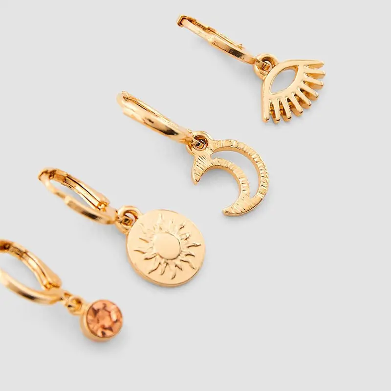 Романтические маленькие серьги-кольца Flatfoosie с изображением звезды и Луны для женщин и девочек, очаровательные Винтажные серьги-обручи золотого цвета, модные ювелирные изделия