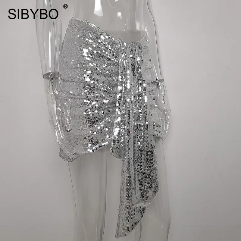 SIBYBO Блестки Высокая талия сексуальные юбки женские модные цветочные печати обтягивающие мини женские юбки V тип элегантные вечерние юбки