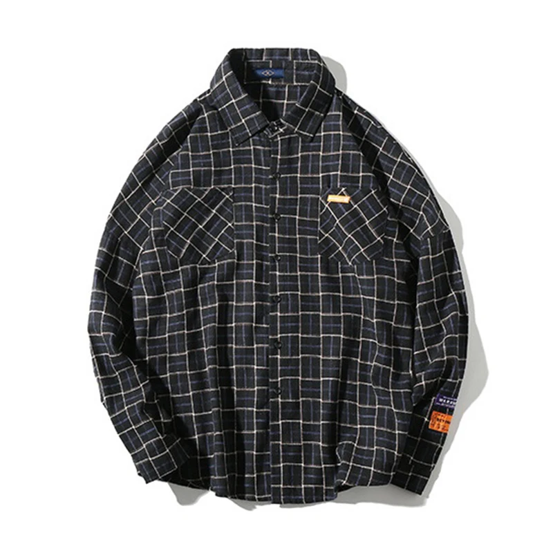 Plaid Мужская хлопковая рубашка с длинным рукавом мужская повседневная одежда клетчатые футболки со стоячим воротником винтажное пальто Мужская Роскошная рубашка с отложным воротником - Цвет: Plaid