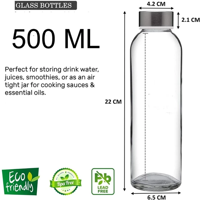 Glass Water Bottles Stainless Steel Leak Proof Lid Soda Lime