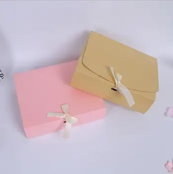 

24.5*20*7cm Large cardboard Gift box with ribbon packaging wedding favor Pink red kraft Rectangle gift paper packing box
