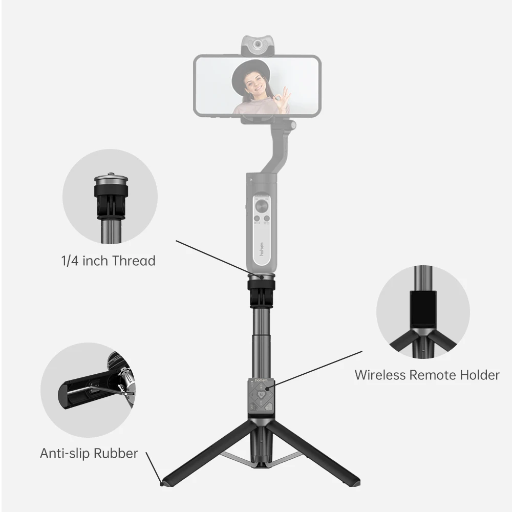 Tripé com Kit de Controle Remoto para Isconstante 3 em 1 Hohem Telefone Selfie Vara Extensível Retrátil Estável Design Compacto v2 - x2 - Image 5