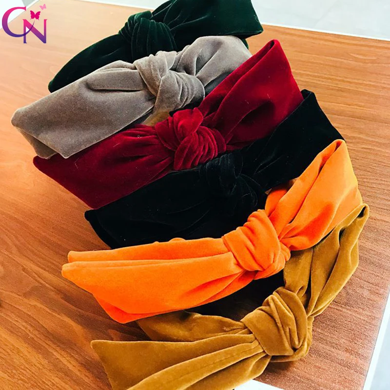 

CN Velvet Double Layer Bow Hairbands Solid Color Knot Cute Headbands Bezel For Girls Women Rabbit Ear Hair Band Hair Accessories