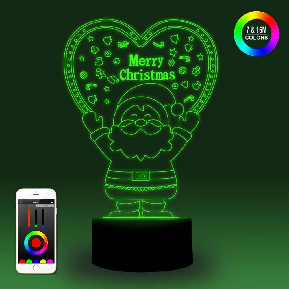 NiteApps 3D Санта-Клаус удерживает сердце ночник настольная лампа иллюзия Лампа подарок на день рождения приложение/сенсорное управление