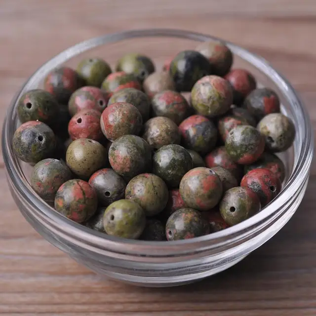 Round 4mm 6mm 8mm 10mm 12mm Natural Stone Rock Loose Spacer Beads lot for Bracelet Jewelry Making Findings DIY Crafts Unakite