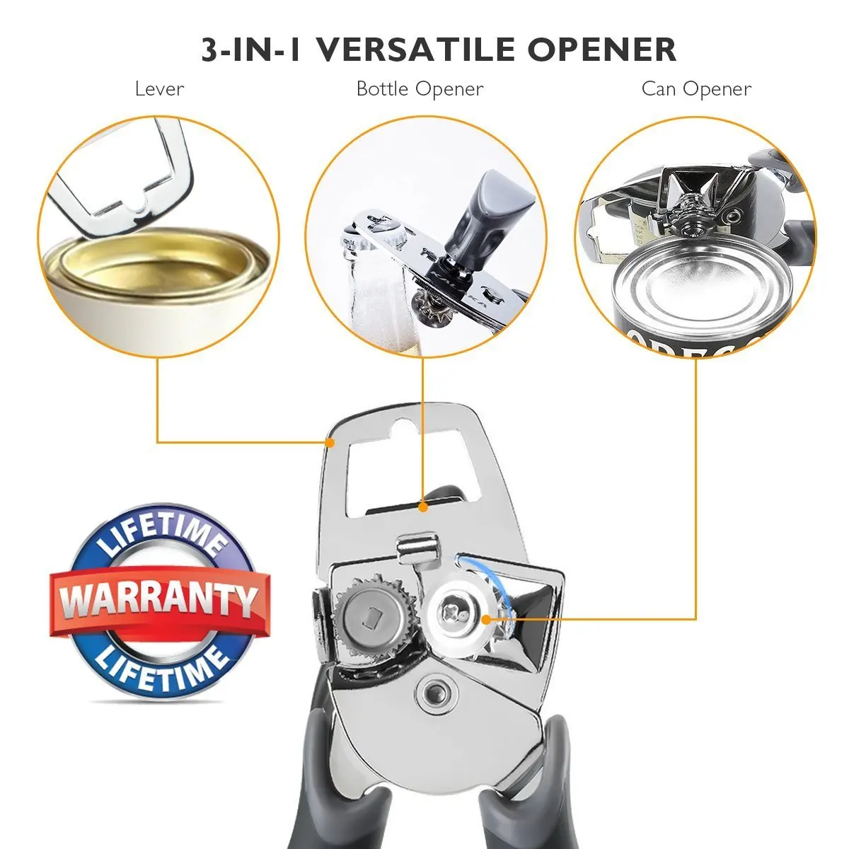 Can Opener Manual,Heavy Duty Can Openers,Can Opener Smooth Edge with Sharp Stainless Steel Blade, Comfortable Ergonomic Handle
