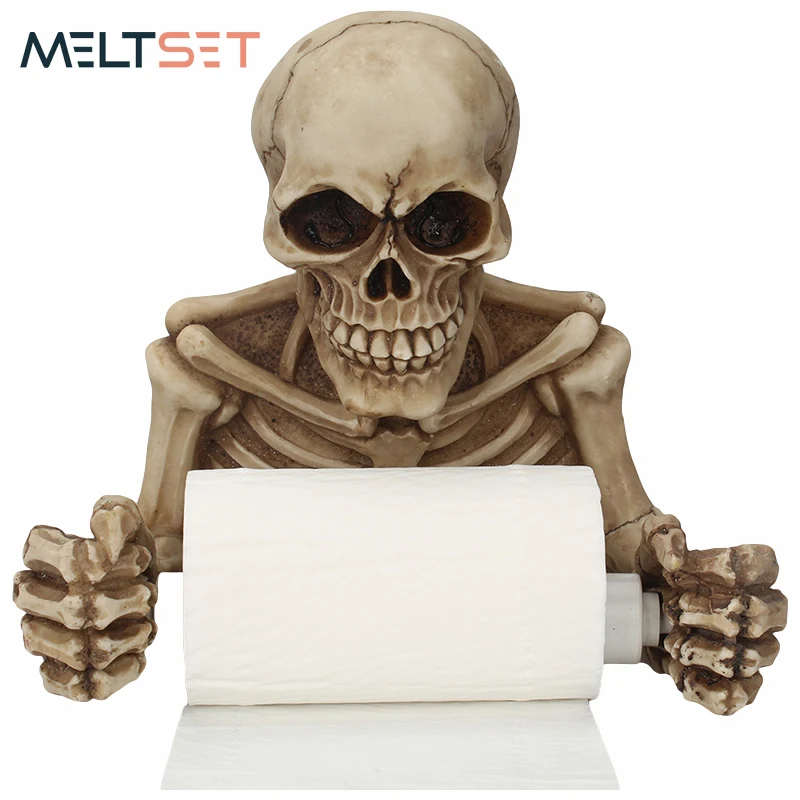 

Creative Skull Toilet Paper Holder Wall Mounted Tissue Rack Horror Face Resin Paper Roll Holders Bathroom Shelf Home Decor