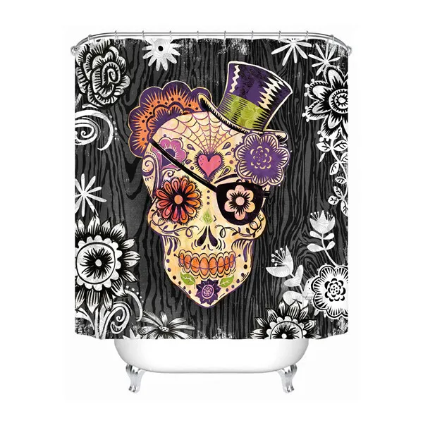Shower Curtain Пользовательские сахарный череп Водонепроницаемый Ванная комната приемлемая занавеска из полиэстеровой ткани занавеска для ванной#180318-03 - Цвет: Shower Curtain