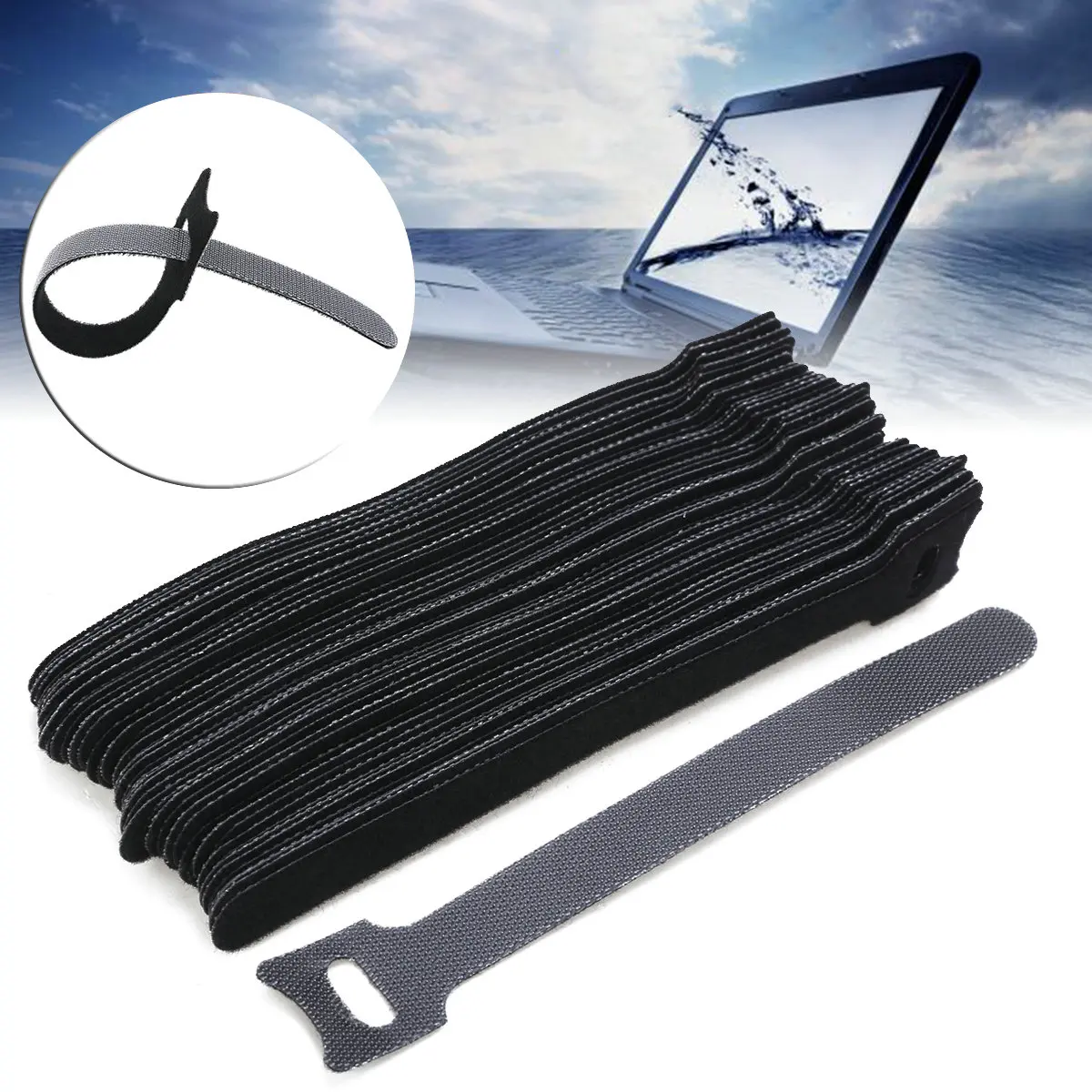 1PCX 1.2X15CM Reusable Cable Nylon Strap Black Cable Cord Hook and Loop Ties Tidy Organiser for Cable Winder printer paper pickup roller