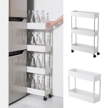 

2/3/4 Tier Slim Storage Cart Bathroom Organizer Shelf Kitchen Storage Rack Fridge Side Shelf Removable With Space Saving