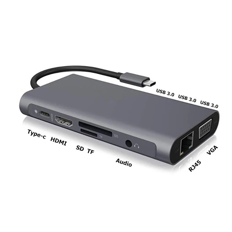 4K USB C концентратор type C к Мульти USB 3,0 концентратор HDMI VGA LAN SD TF кард-ридер 3,5 мм разъем PD адаптер док-станция для MacBook Pro type C концентратор