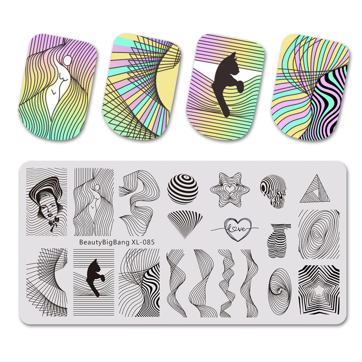 Kaufen Beautybigbang Nagel Stanzen Platten Set 9PCS Edelstahl 12cm Template Schablone Form Geometrie Gestreiften Bild Nagel Kunst Platte set