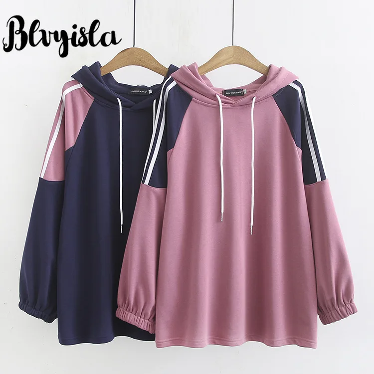 Blvyisla 4XL свободные топы с капюшоном для студентов женские хлопковые свободные спортивные худи для отдыха шикарные розовые стильные толстовки