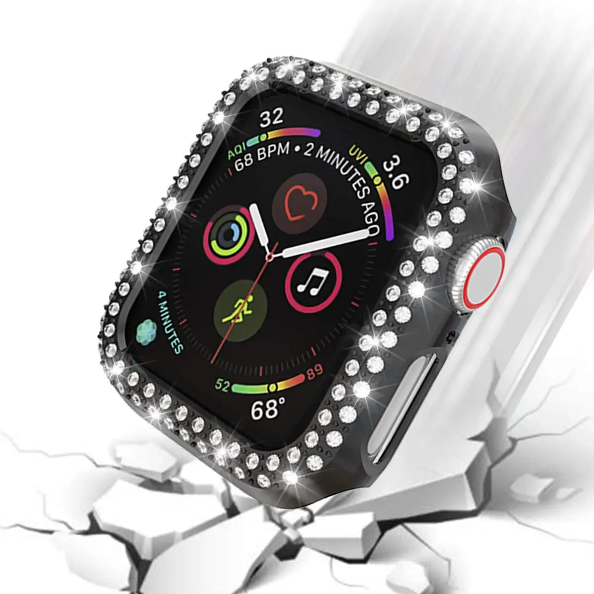 Алмазный ПК часы чехол для Apple Watch 38 мм 42 мм 40 мм 44 мм с двумя рядами кристаллов Алмазный протектор чехол для iWatch серии 4 3 2 1