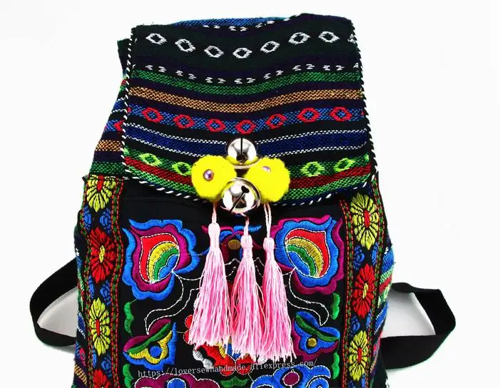 Tribal Vintage Hmong Thai Indian Ethnic Embroidery Bohemian rucksack Boho hippie ethnic bag backpack bag L size SYS-170E