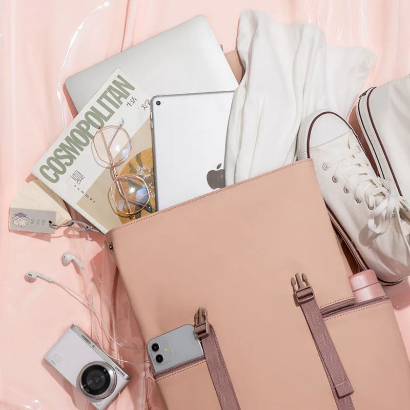 Classic Solid Color Laptop Backpack PU Frosted High-end School Bag Large Capacity Travel Backpack