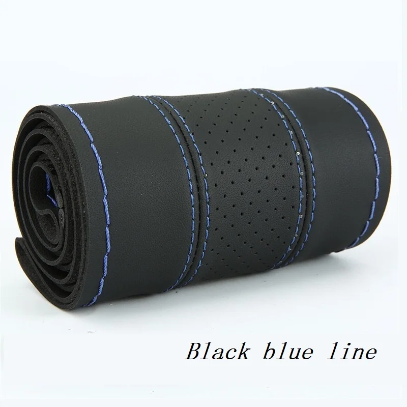 Black blue line 38 см Всесезонная универсальная красное микроволокно, кожаный материал, прочная в использовании Кожаная оплетка, чехол на руль, автомобильные аксессуары - Название цвета: Black blue line