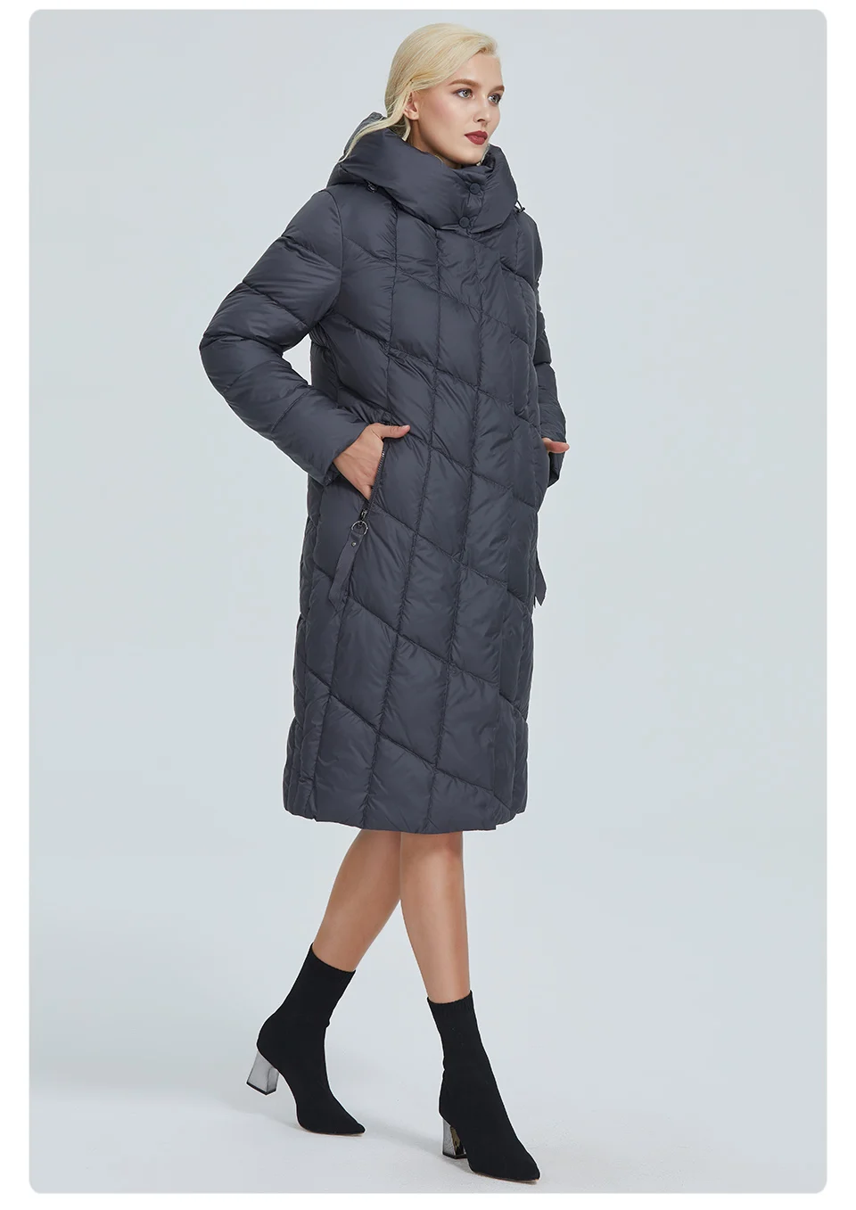Astrid зимняя женская куртка с ромбовидным узором и шапкой, Плотная хлопковая одежда, длинная и теплая Женская парка, AR-9212