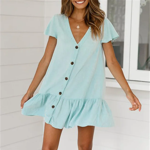 Женская Летняя мода, пляжные топы, купальник, накидка размера плюс, длинный рукав, белый хлопок, карман, кнопка спереди, открытая рубашка, платье N648 - Цвет: 744lightblue-648