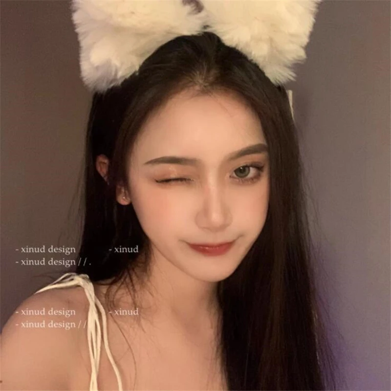 The New Fox Hair Hoop Two-dimensional Solid Color Plush Performance Hair Accessories Cat Ears Girl Cute Headdress Hair Accessori 10 20pcs baby girls hair bows tie 2 75 grosgrain ribbon bows rubber band ribbon hair bands for girl teens kid infant toddler