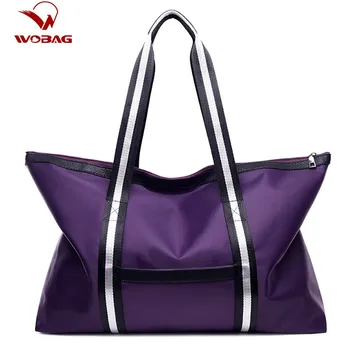 

Women Fashion Striped Decorative New Nylon Waterproof Fitness Bag Large Capacity Storage Bag Wobag