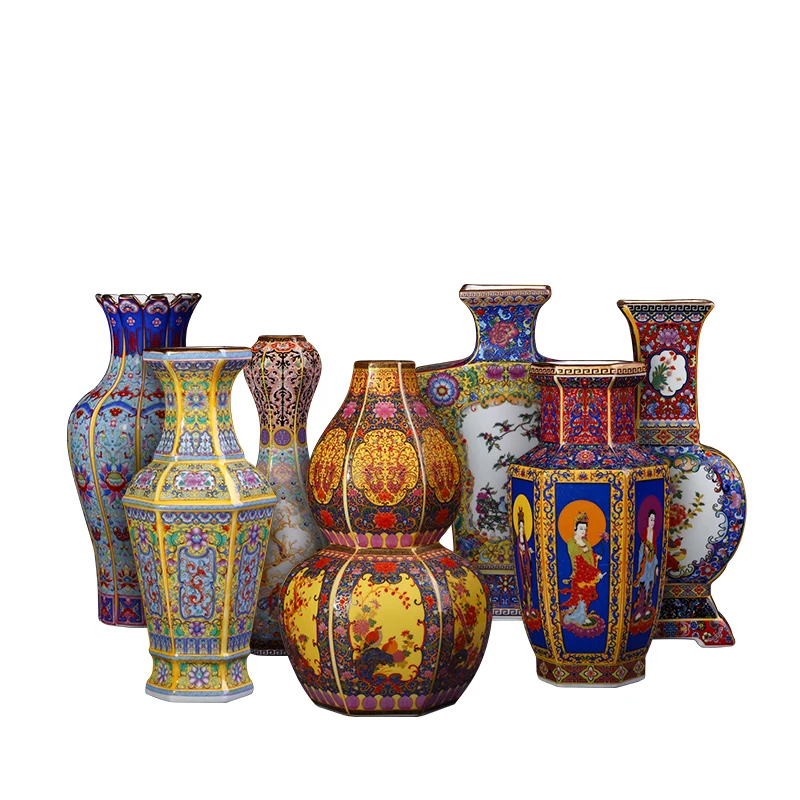 Jingdezhen Ceramic Vase Arrangement Living Room Flower Arrangement Ancient Chinese Enamel Porcelain Vase Home Decoration Crafts 4