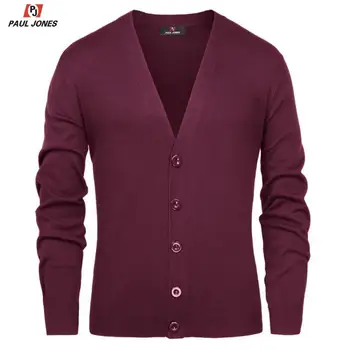 

PAUL JONES Men's Causal V-Neck Button Placket Sweater Coat Knitted Cardigan With Ribbing Edge Long Sleeve Lightweight Knitwear