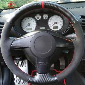 

LQTENLEO Carbon Fiber Suede Car Steering Wheel Cover for Volkswagen VW Golf 4 1997-2003 Passat B5 1996-2005 Polo MK6 1999-2002
