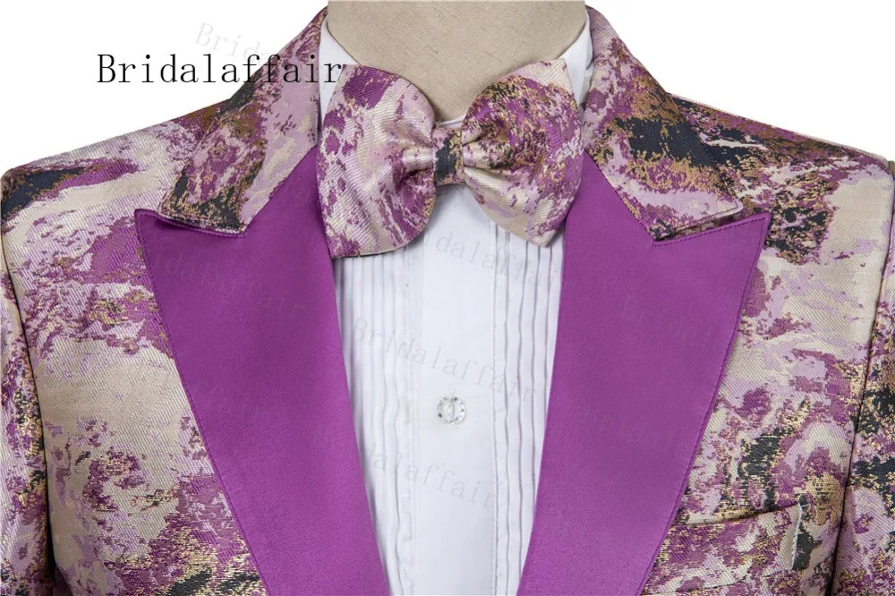 Bridalaffair, Мужские жаккардовые костюмы с отворотом, уникальный узор, лучшие мужские свадебные костюмы, смокинги, Блейзер, жилет, брюки