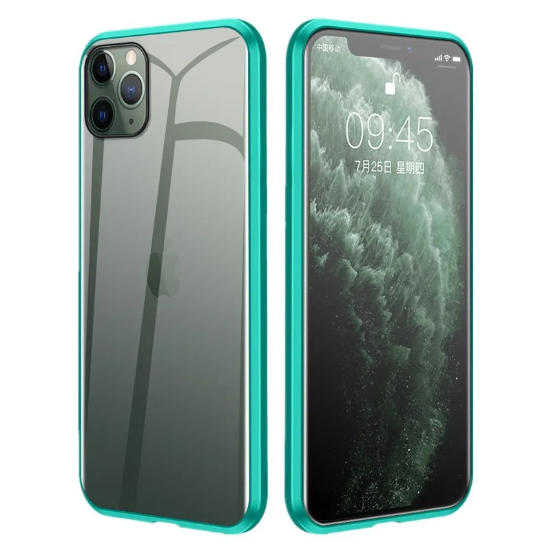 360 металлический магнитный чехол для телефона для iPhone 11 Pro Max, двусторонний чехол из закаленного стекла, Прямая поставка - Цвет: green