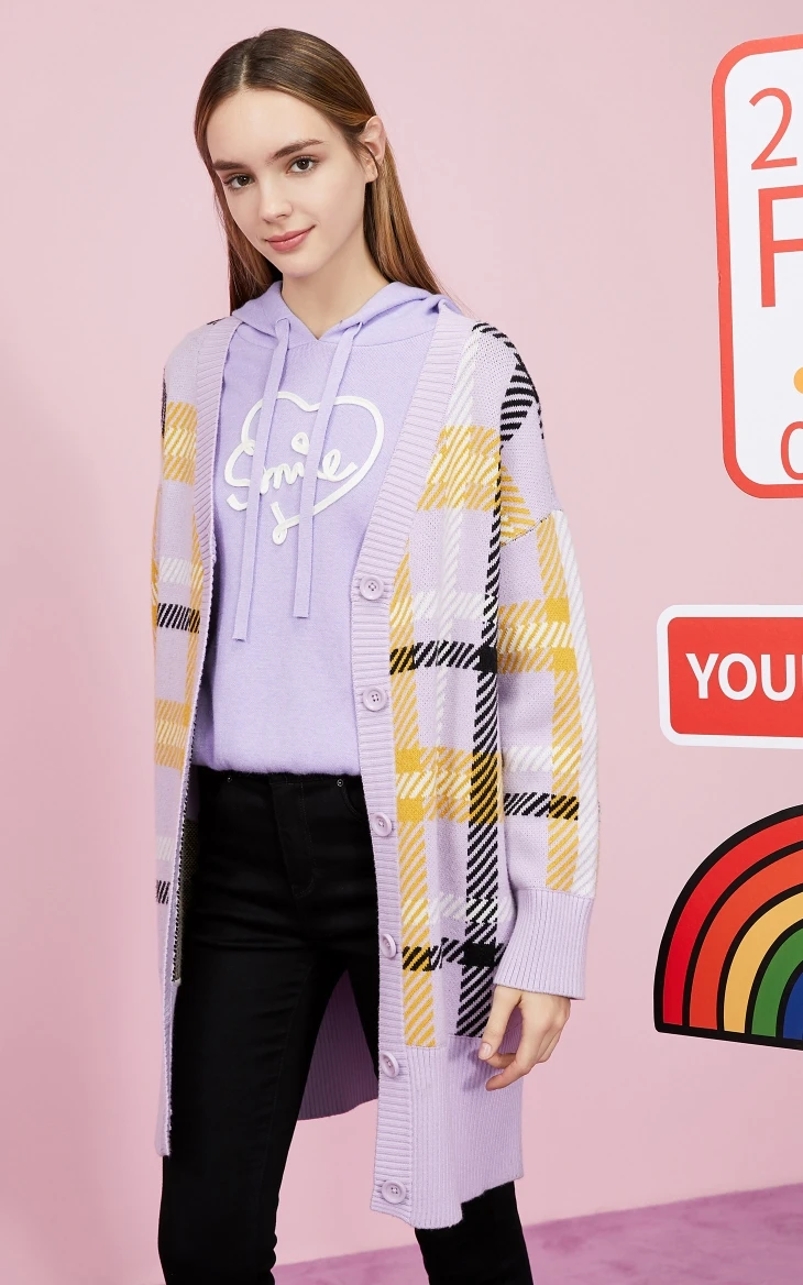 Vero Moda клетчатый однобортный вязаный кардиган средней длины с v-образным вырезом и открытыми плечами | 319325501