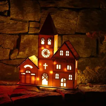 

Woody Wood Color Xmas Decor Night Light LED Christmas Church Mini Creative New Year Gift Light Wooden House Glowing Ornaments