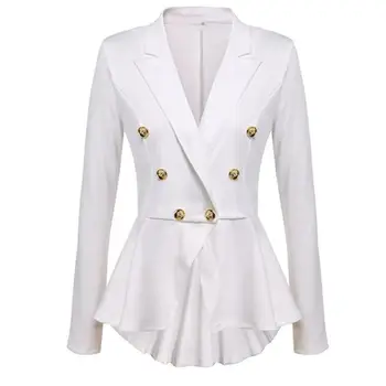 

Office Lady Autumn Lapel Collar Double-breasted Ruffled Hem Blazer Short Coat