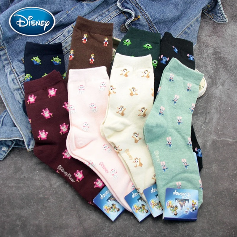 Disney cute Women cartoon print tube stockings fashion warm sweat-absorbent candy cotton socks