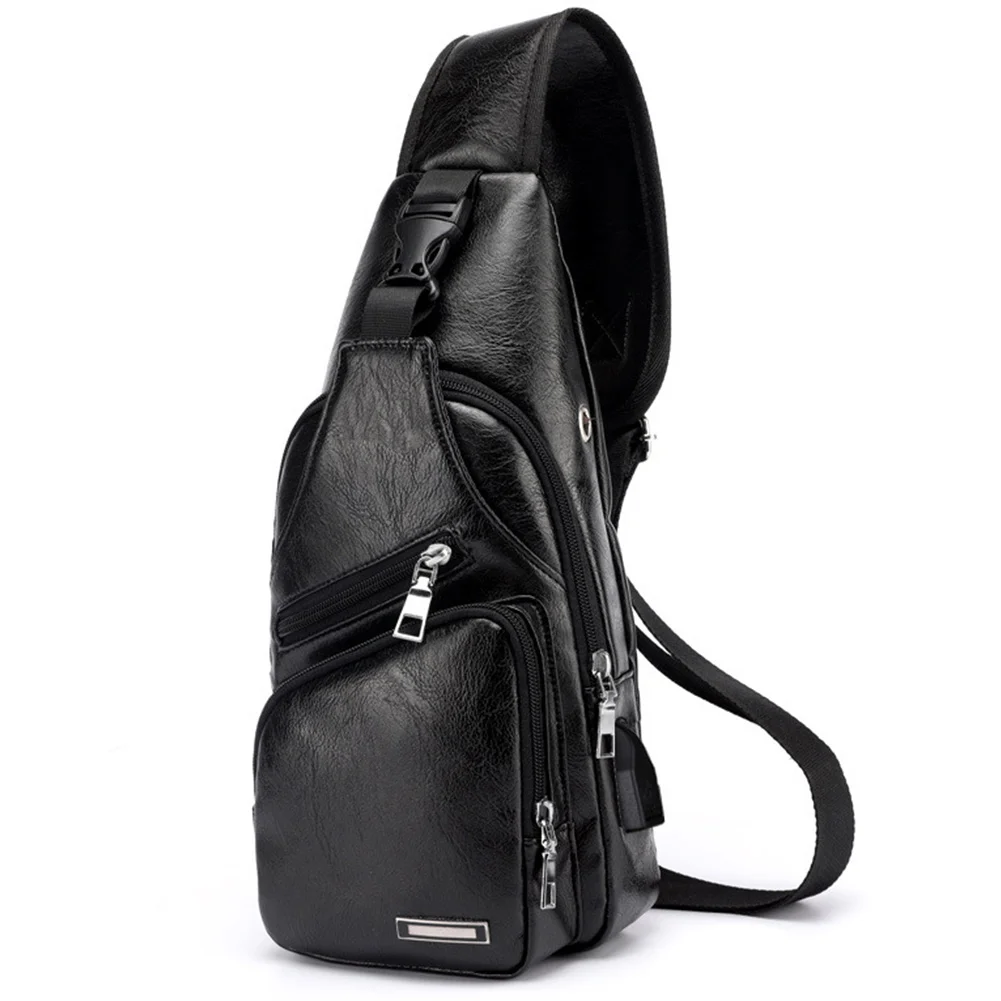 

Chest Bag USB Single Shoulder Casual Cross Body Sports Messenger Men Leather