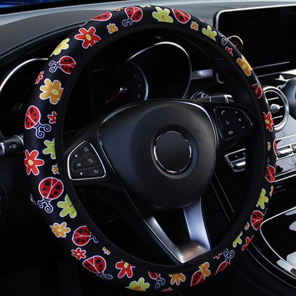 

Car Steering Wheel Cover Flowers Print Anti-slip Car Styling Elastic 38cm Steering Covers Universal Interior Accessories