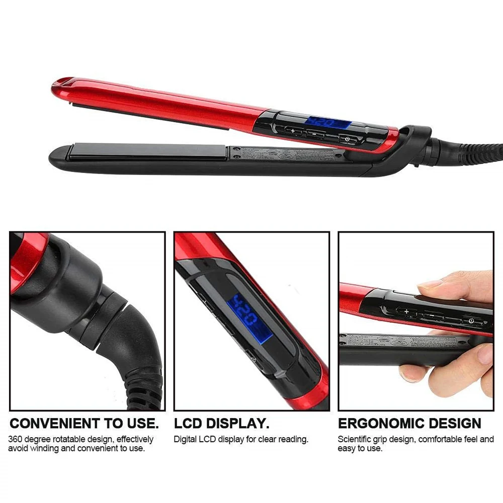 

2-in-1 Ceramic Coating Hair Straightener LCD Display Hair Curler Comb Beauty care Iron healthy beauty Free Shipping