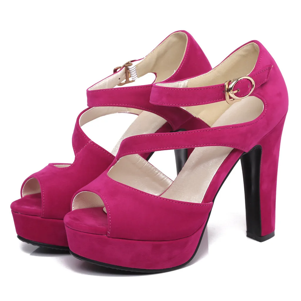 Hot Pink SAGACE/Босоножки на не сужающемся книзу массивном каблуке; женские босоножки на платформе с открытым носком и пряжкой в римском стиле; легкие шлепанцы; женская обувь - Цвет: Hot Pink