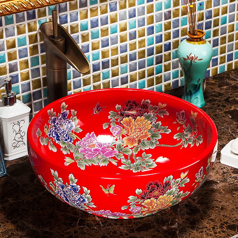 Искусство в китайском европейском винтажном стиле|vessel sink vanity|basin ceramicbathroom |