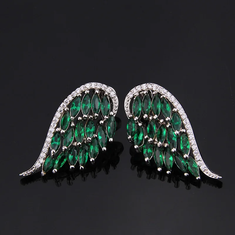 

Funmode Angel Wing Green CZ Stud Earrings For Women Jewelry Accessories boucle d’oreille Brincos FE187